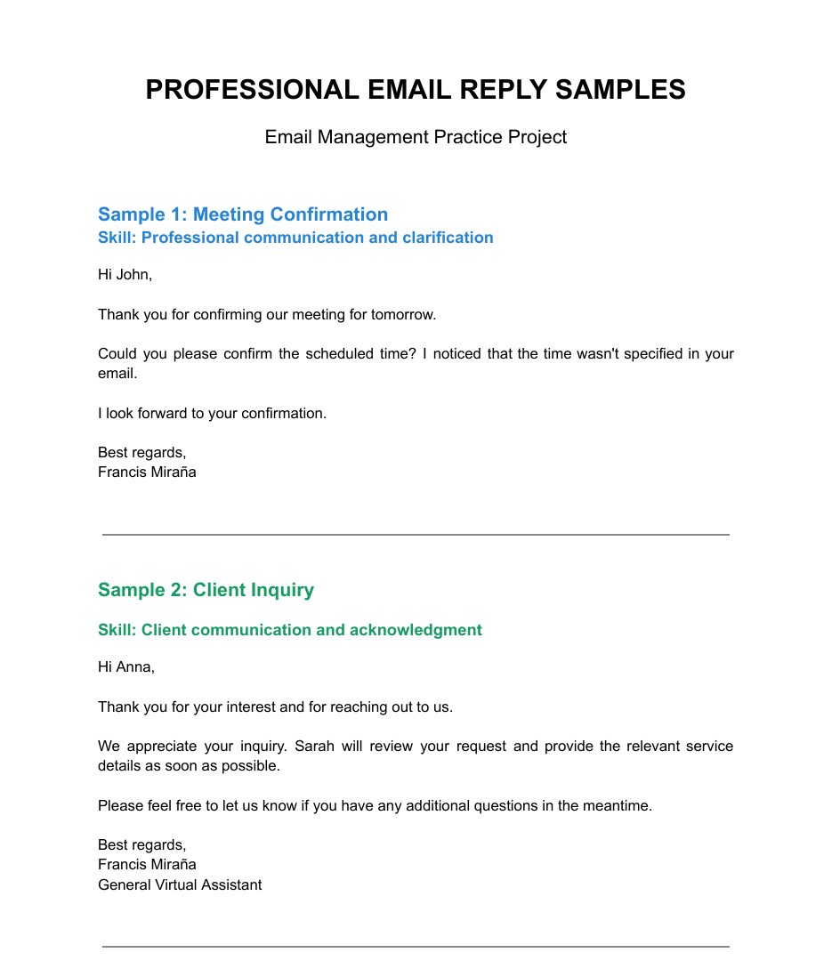 Professional email reply samples document