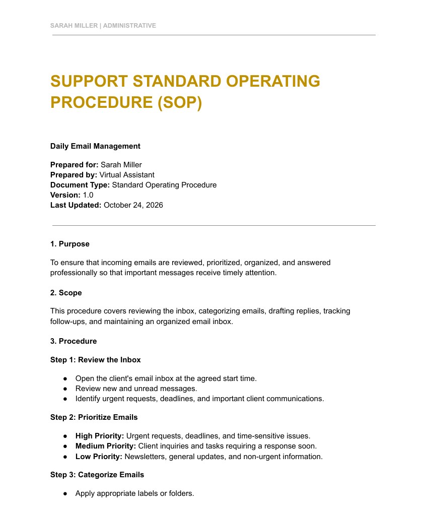 Daily Email Management standard operating procedure document